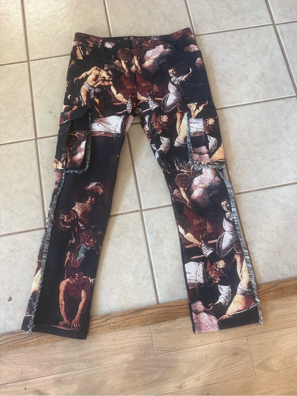 rebels Black & Brown Baroque-Print Trousers